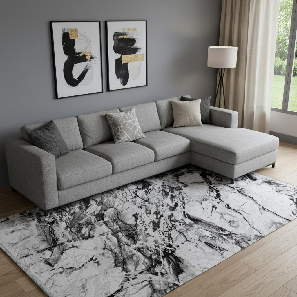 722517 7 x 10 ft. Black & Gray Abstract Rectangle Area Rug with Fringe