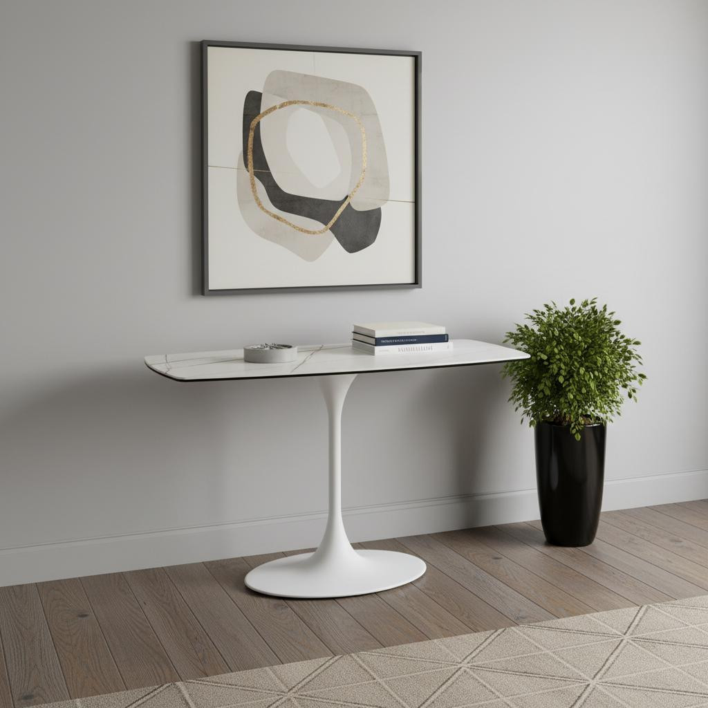717430 47 in. White Ceramic Tile & Steel Pedestal Console Table