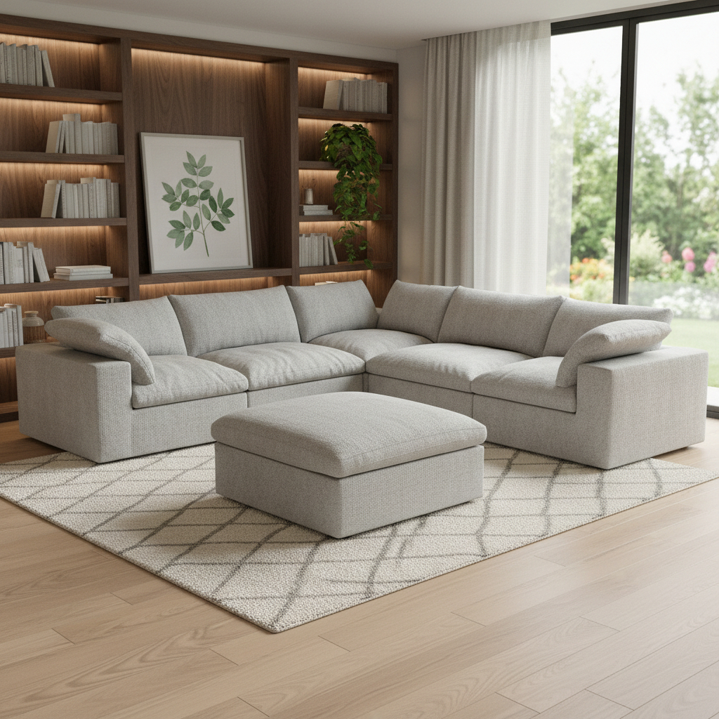 716922 Light Gray Linen Blend Modular L Shaped Corner Sectional, 6 Piece