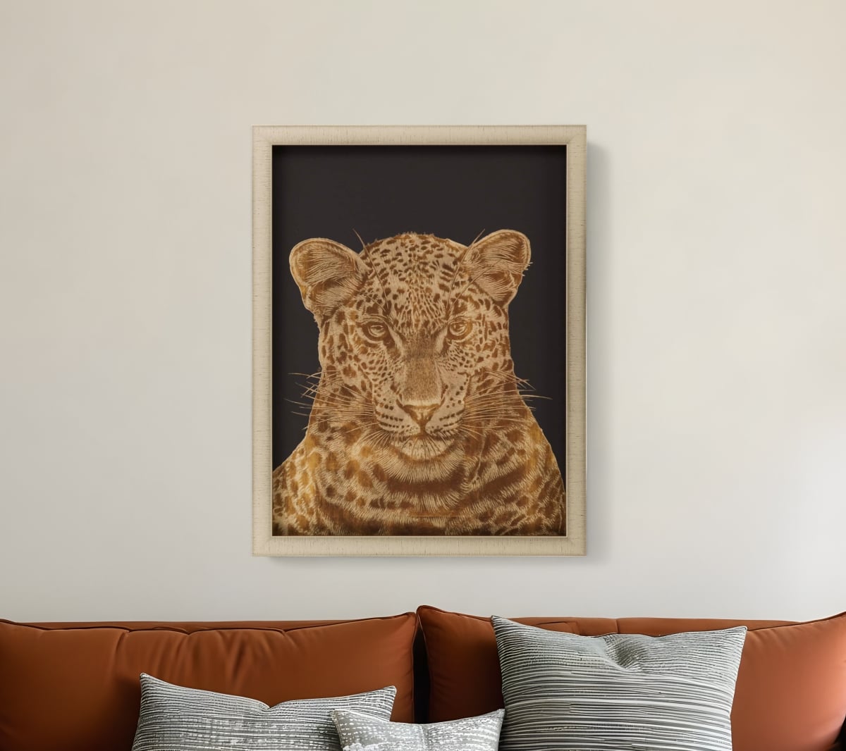 526936 Leopard Portrait Gold Framed Print Wall Art