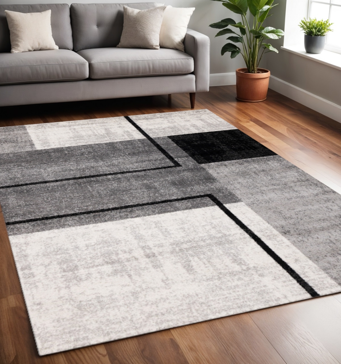 660245 5 x 8 ft. Gray & Black Abstract Rectangle Area Rug
