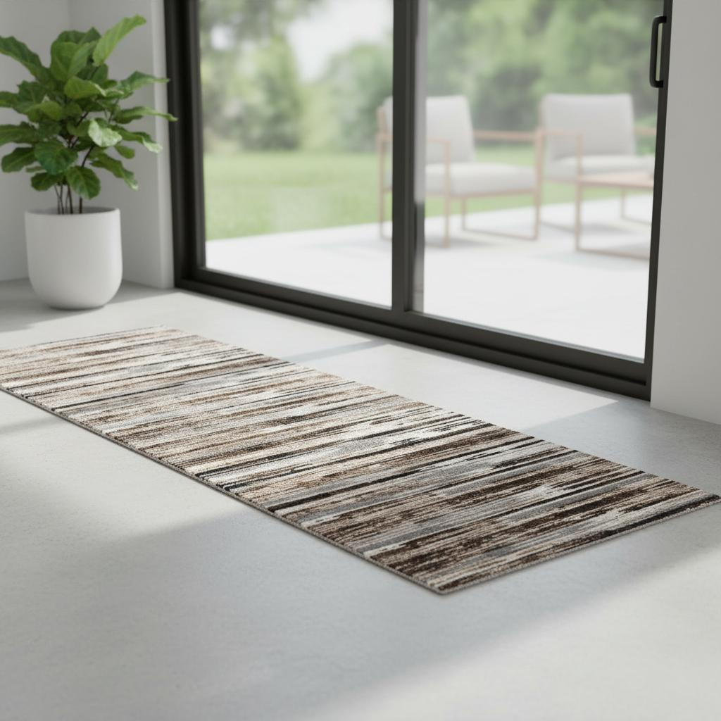 609620 7 ft. Brown & Beige Abstract Machine Woven Runner Rug