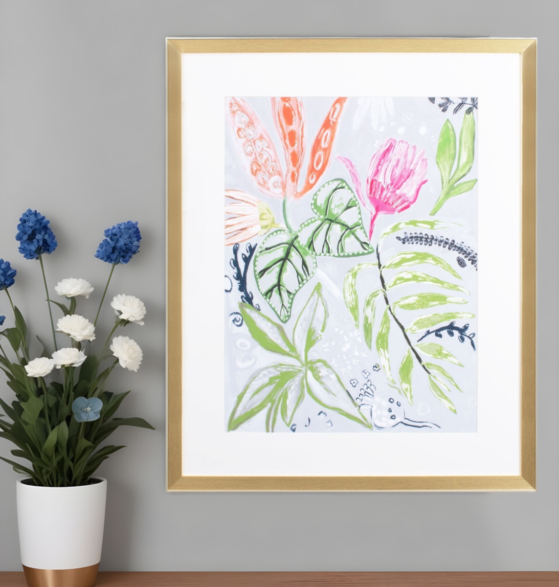 521458 Tropical Blooms II Gold Framed Print Wall Art