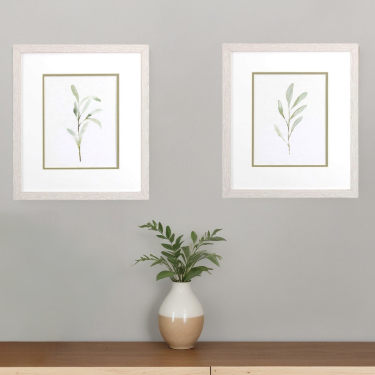 521533 Olive Leaves White Framed Print Wall Art, Set of 2
