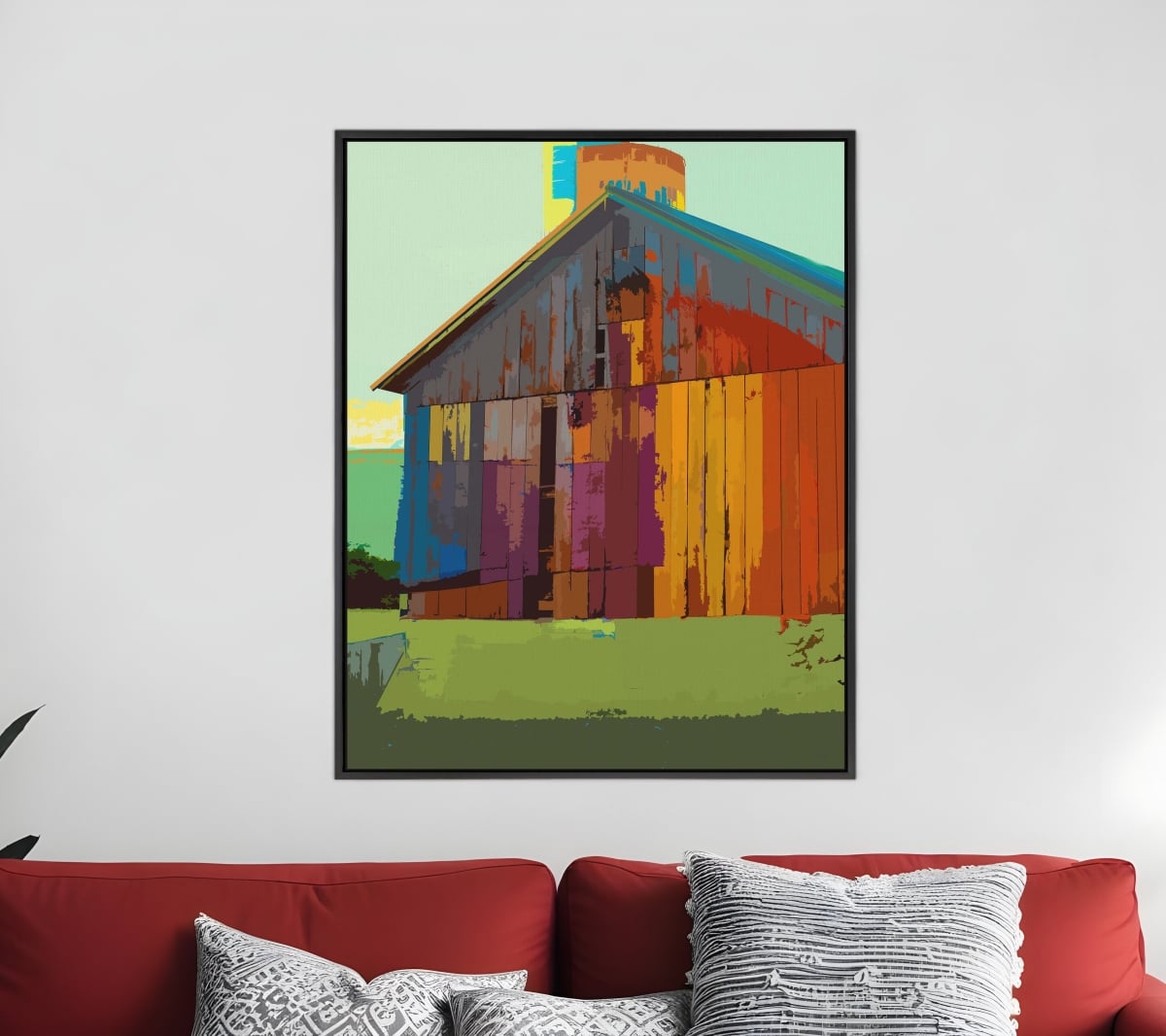 526425 Country Barn Black Floater Frame Print Wall Art