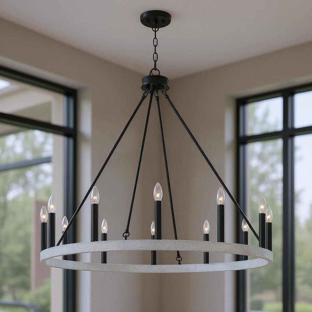 482696 Black & White Candle Style Twelve Light Metal Dimmable Chandelier