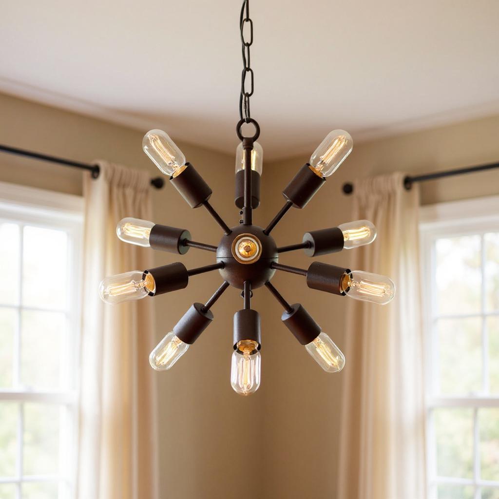 491058 Brown Sputnik Twelve Light Metal Chandelier