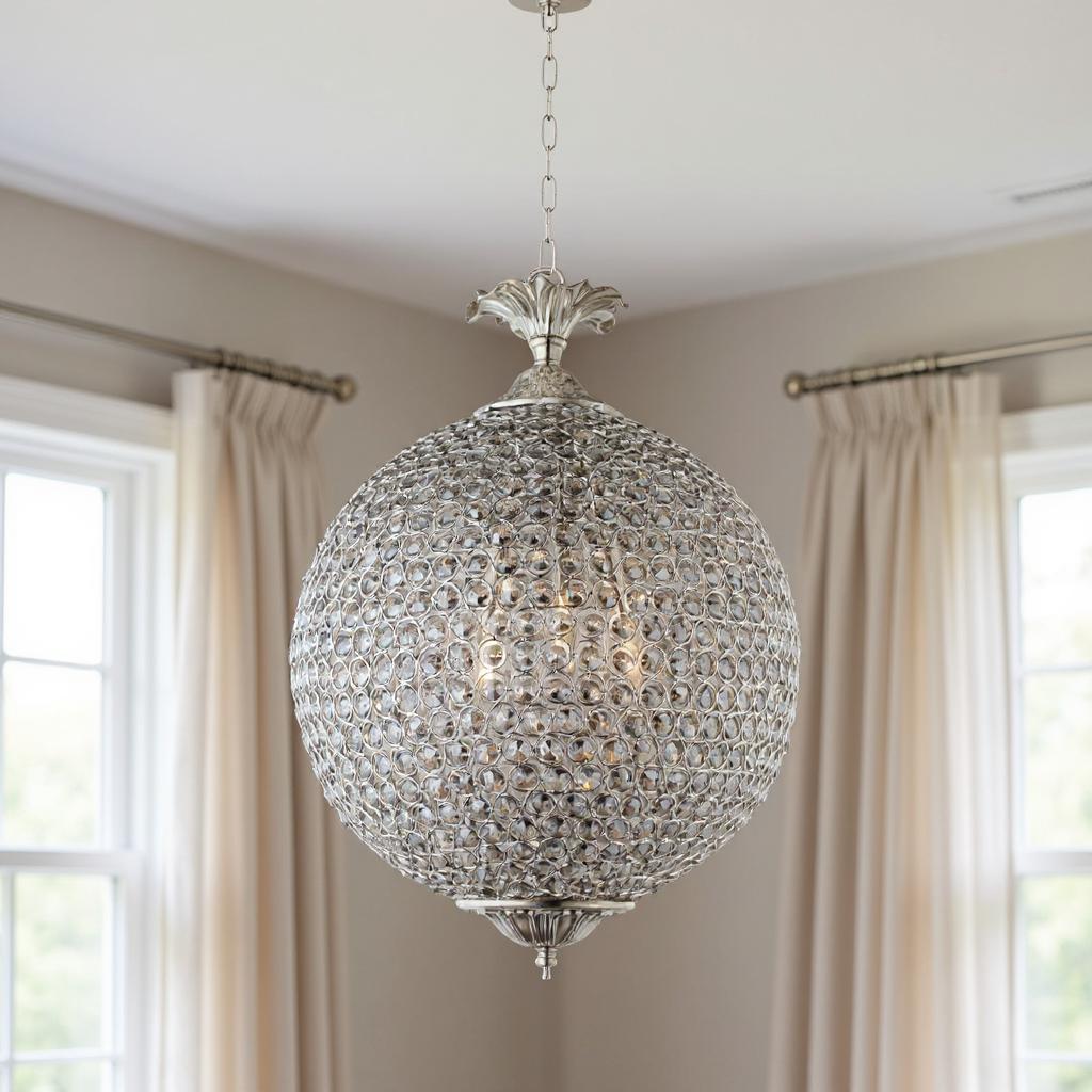 491085 Silver Unique Statement Three Light Metal & Crystal Glass Chandelier with Clear Shades