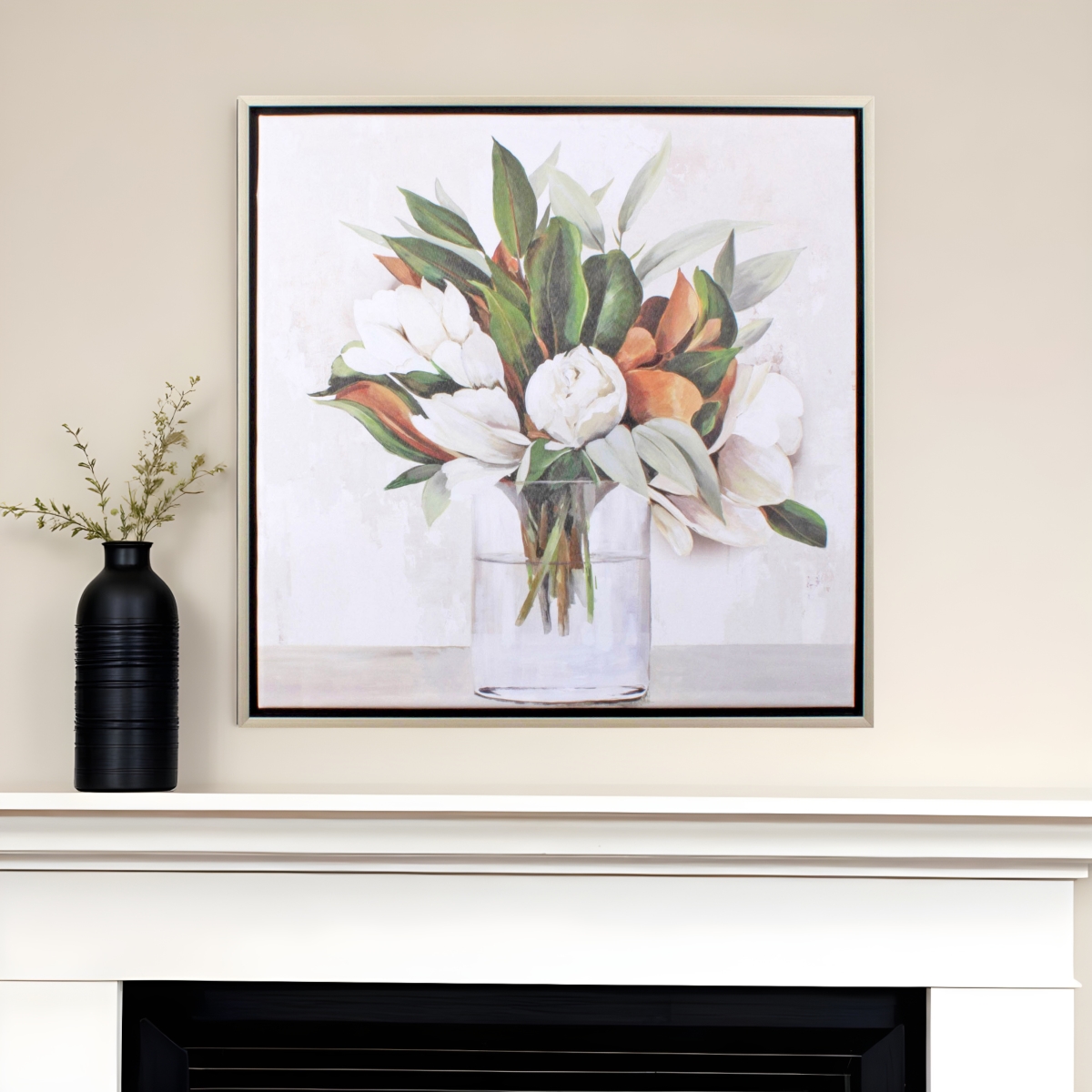 484178 Magnolia Bouquet Silver Framed Print Wall Art