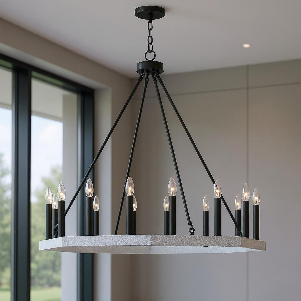 482817 Black & White Candle Style Multi Light Metal Dimmable Chandelier