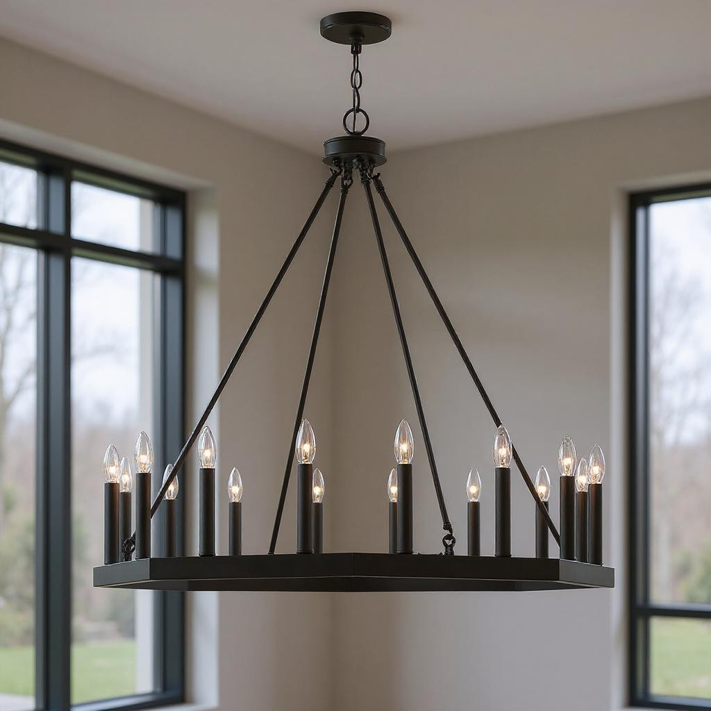 482818 Black Candle Style Multi Light Metal Dimmable Chandelier