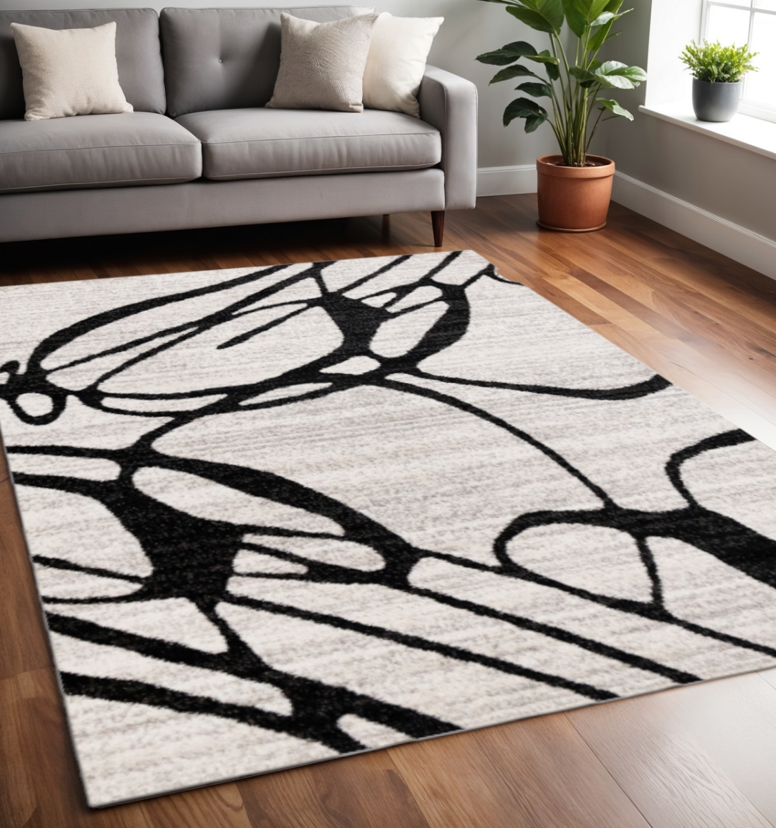 660247 5 x 8 ft. Black & Gray Abstract Rectangle Area Rug