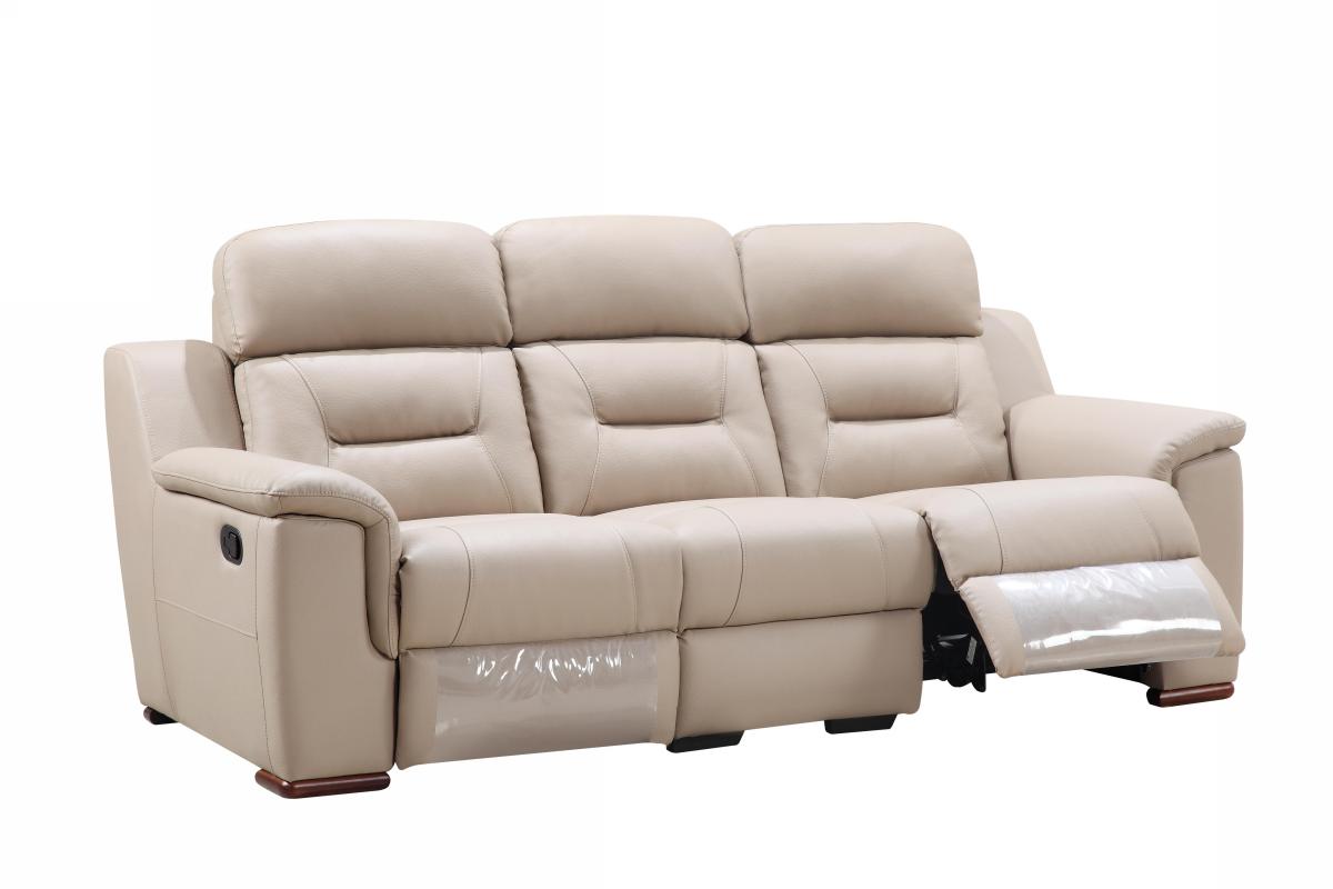 90 x 41 x 41 in. Modern Beige Leather Reclining Sofa