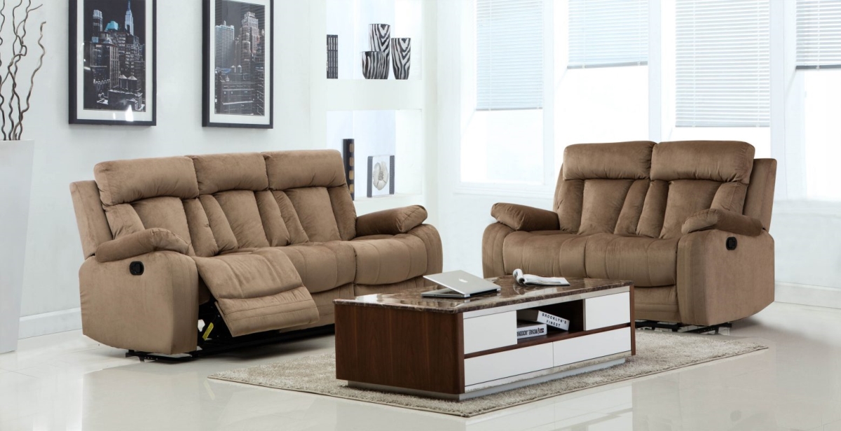 63 x 38 x 40 in. Modern Beige Leather Sofa & Loveseat