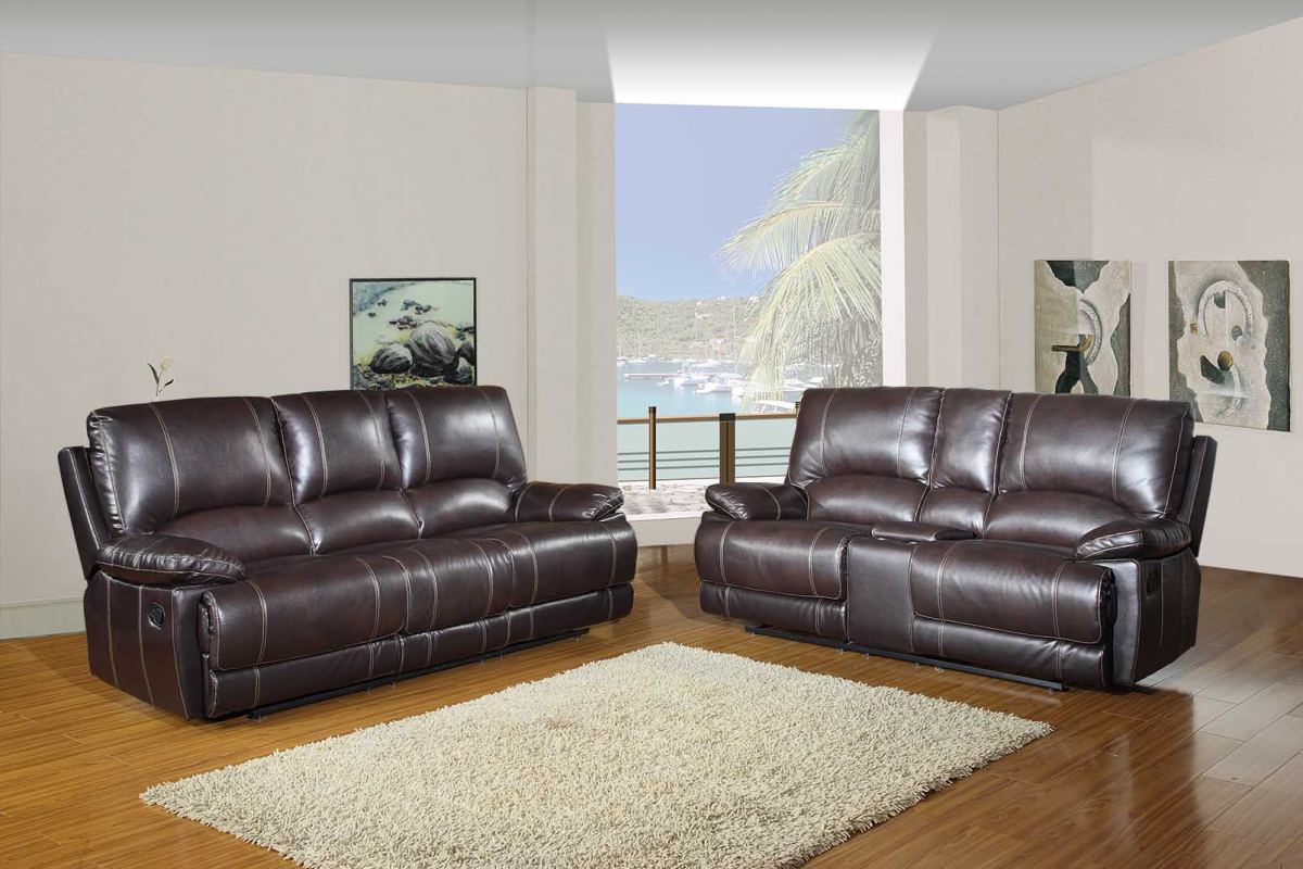 76 x 40 x 41 in. Modern Brown Sofa with Console Loveseat