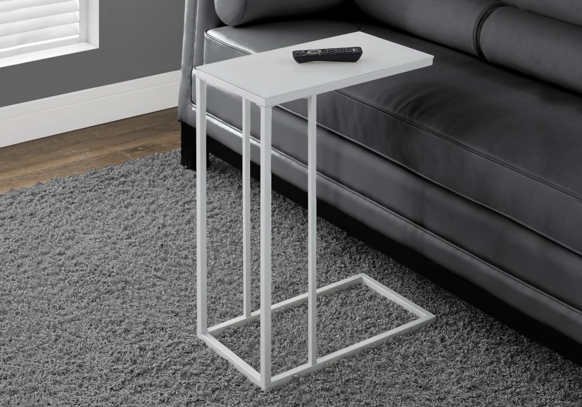 24 in. White Metal with Frosted Tempered Glass Accent Table