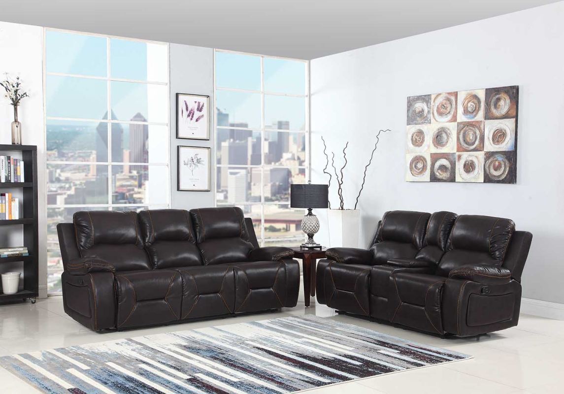 89 x 40 x 40 in. Modern Brown Leather Sofa & Loveseat