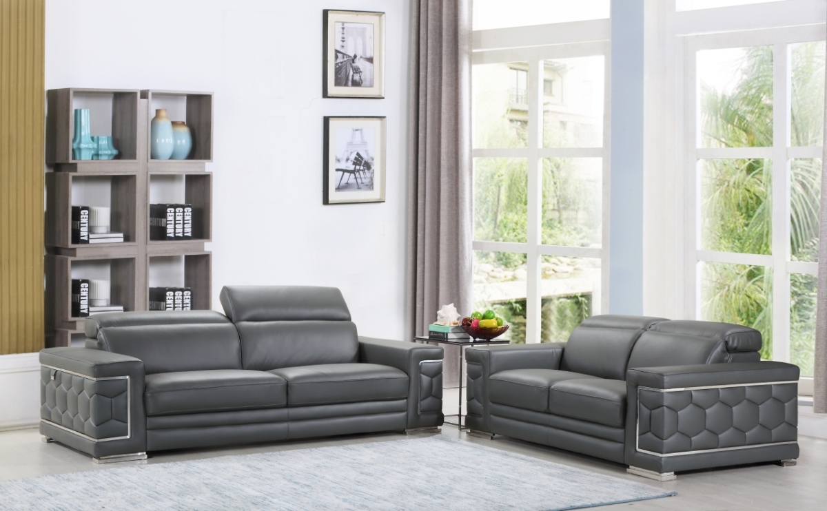 343842 71 x 41 x 29 in. Modern Dark Gray Leather Sofa & Loveseat