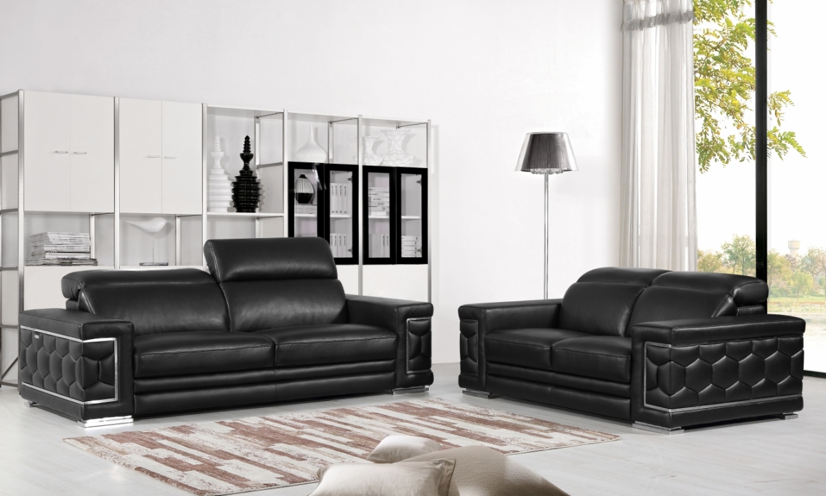 71 x 41 x 29 in. Modern Black Leather Sofa & Loveseat