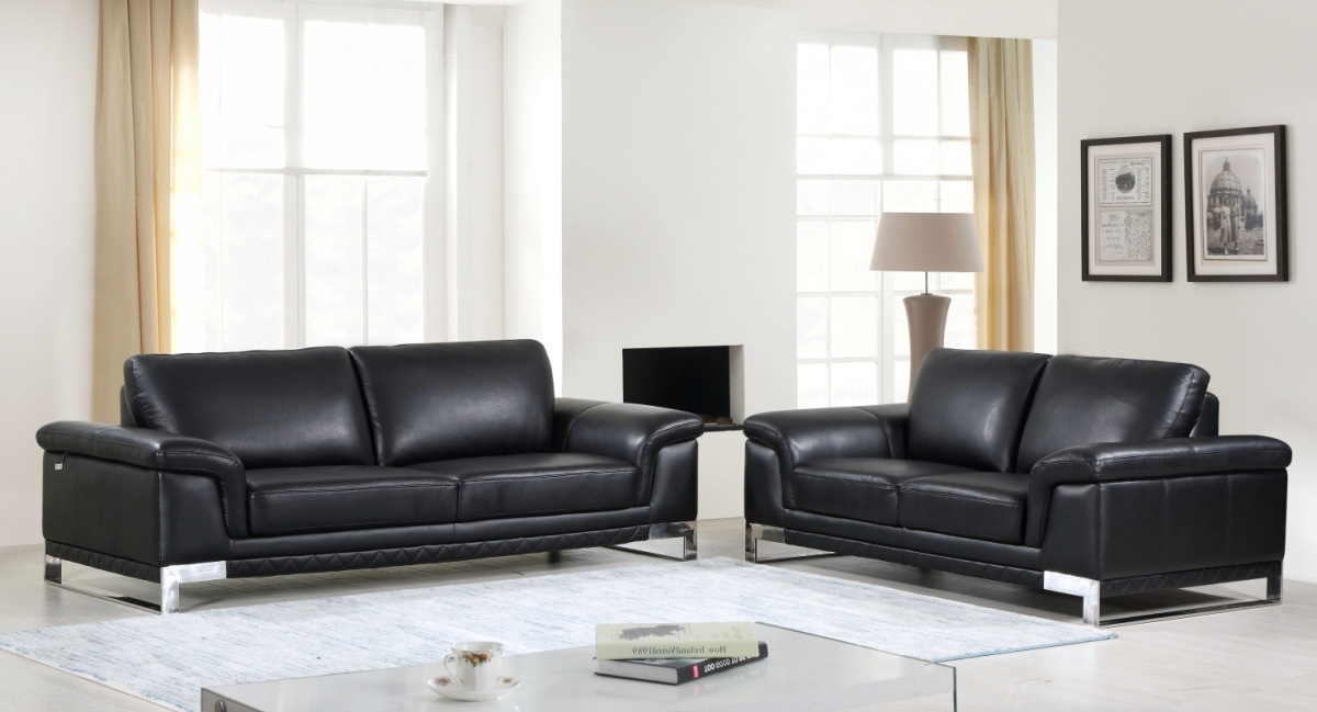 73 x 39 x 32 in. Modern Black Leather Sofa & Loveseat