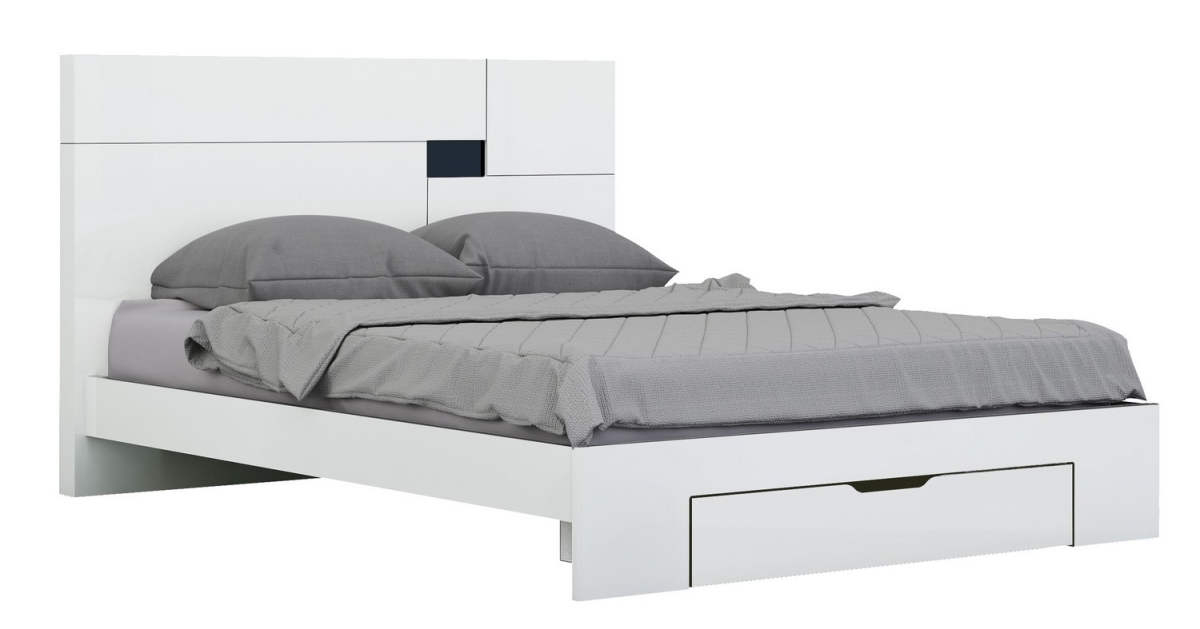 79 x 80 x 43 in. Eastern King Modern White High Gloss Bedroom Set - 4 Piece