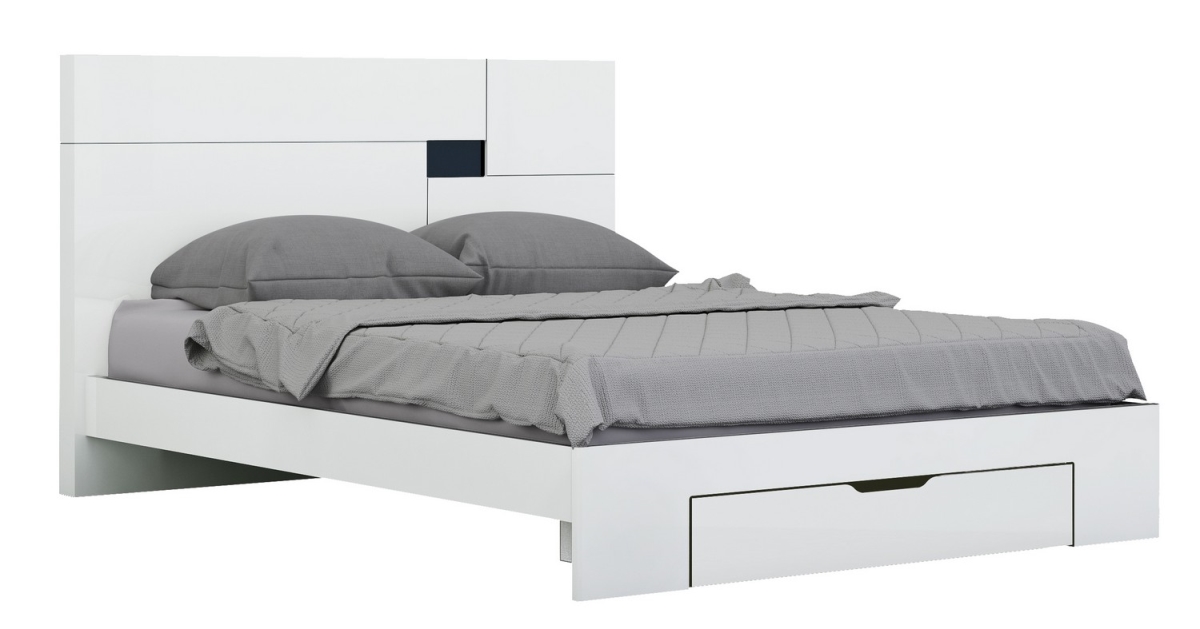 79 x 80 x 43 in. Modern Eastern King White High Gloss Bed
