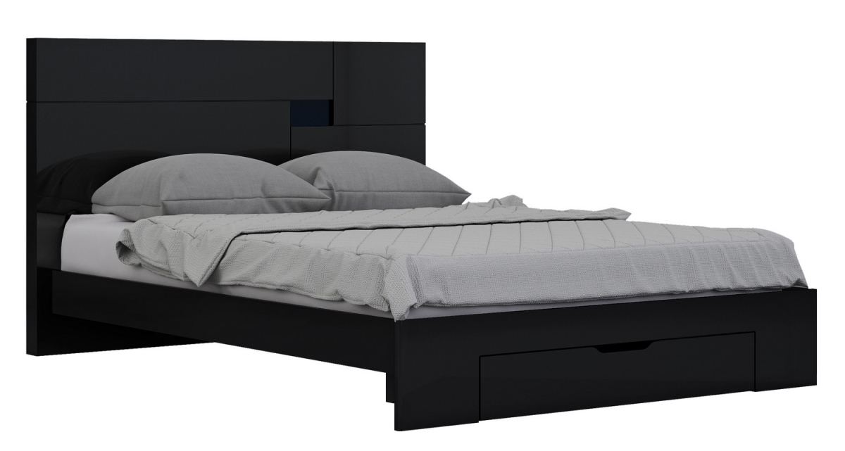 79 x 80 x 43 in. Modern Eastern King Black High Gloss Bed