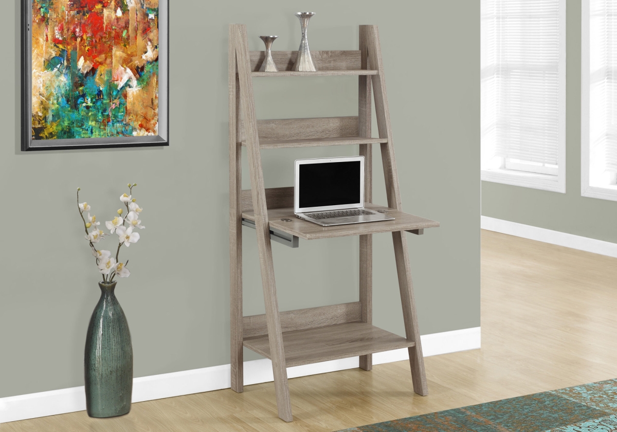 61 in. Dark Taupe Particle Board & Laminate Ladder Style Bookcase