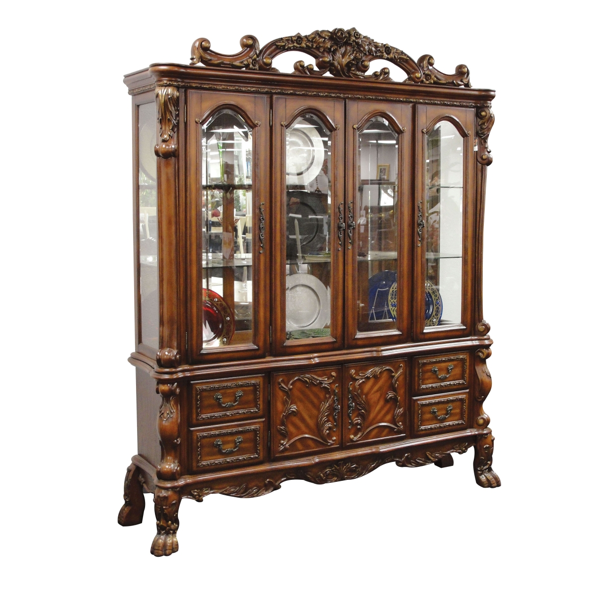 Picture of HomeRoots 348168 19 x 74 x 89 in. Cherry Oak Wood Poly Resin Glass Hutch & Buffet
