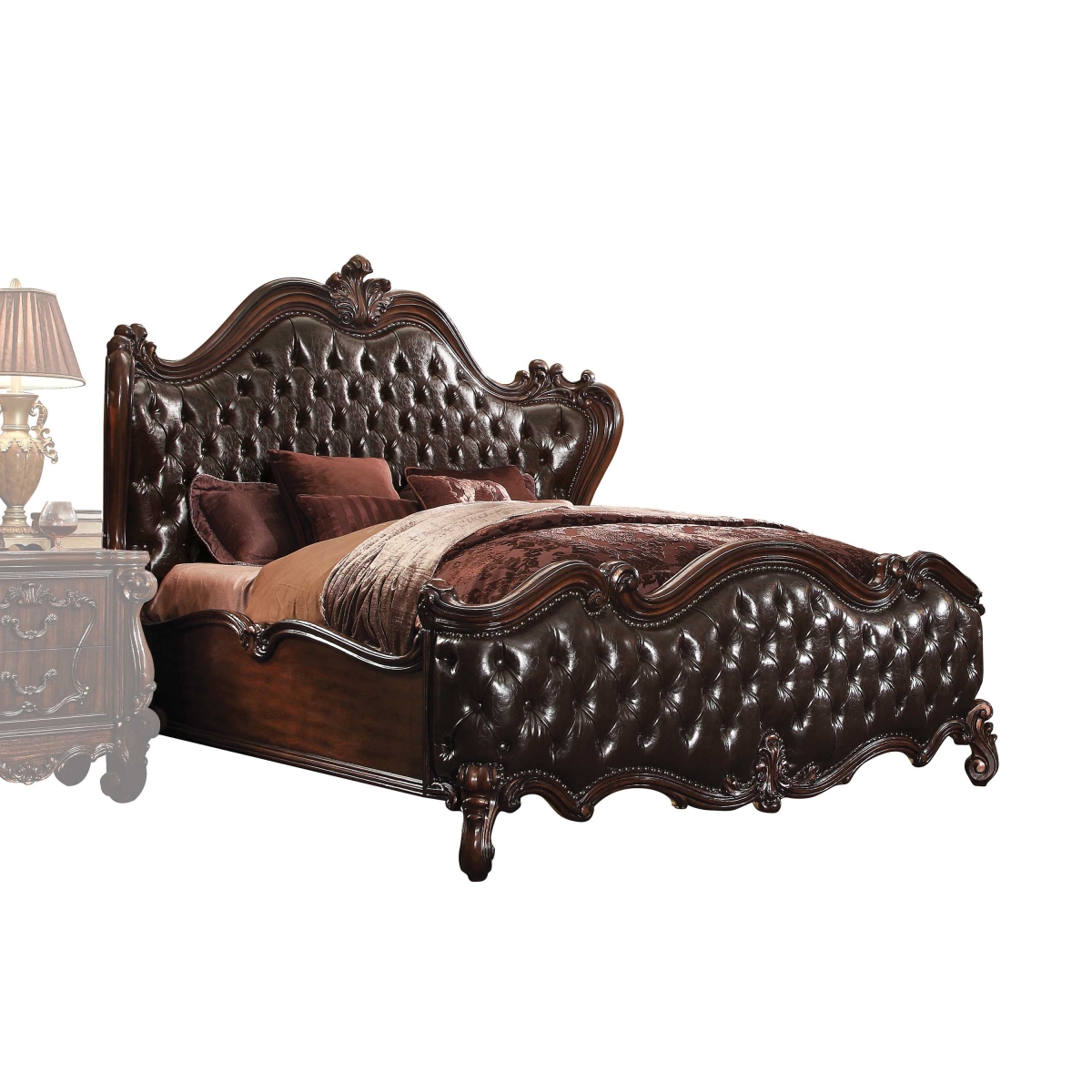 92 x 97 x 76 in. 2-Tone Dark Brown PU Cherry Oak Wood Poly Resin Upholstery Eastern King Bed -  Gfancy Fixtures, GF3088453