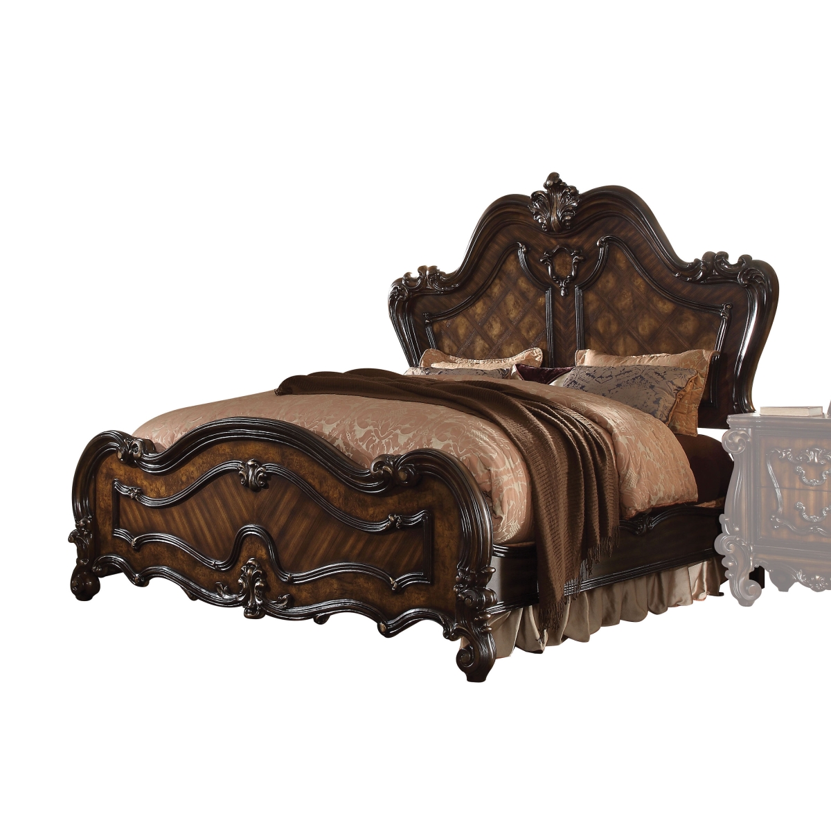 74 x 93 x 72 in. Cherry Oak Wood Poly Resin Queen Bed