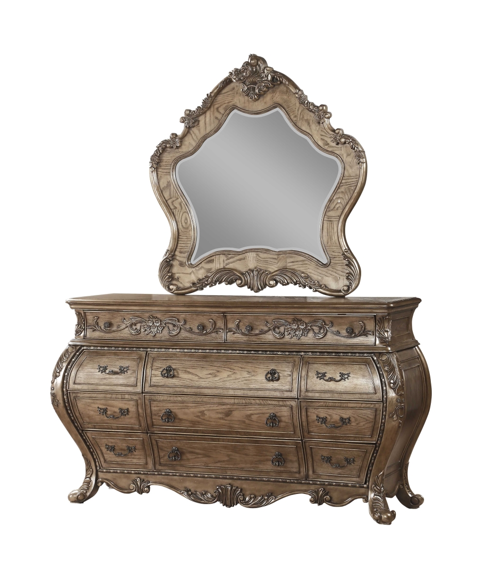 3 x 46 x 48 in. Vintage Oak Wood Mirror
