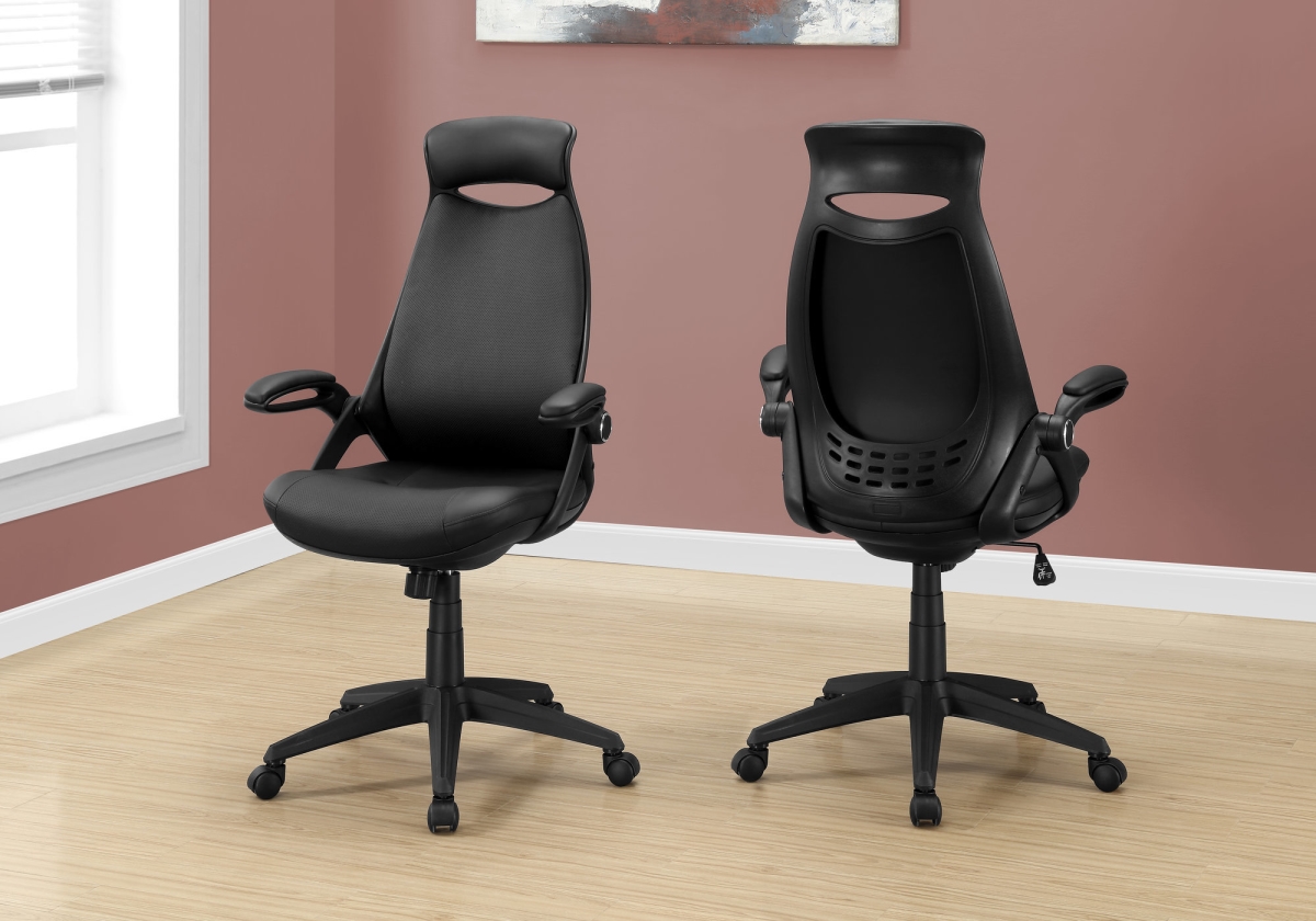 HomeRoots Foam,MDF, Metal, Nylon, Polypropylene,Leather-Look Office Chair - Black Leather-Look/Multi Position