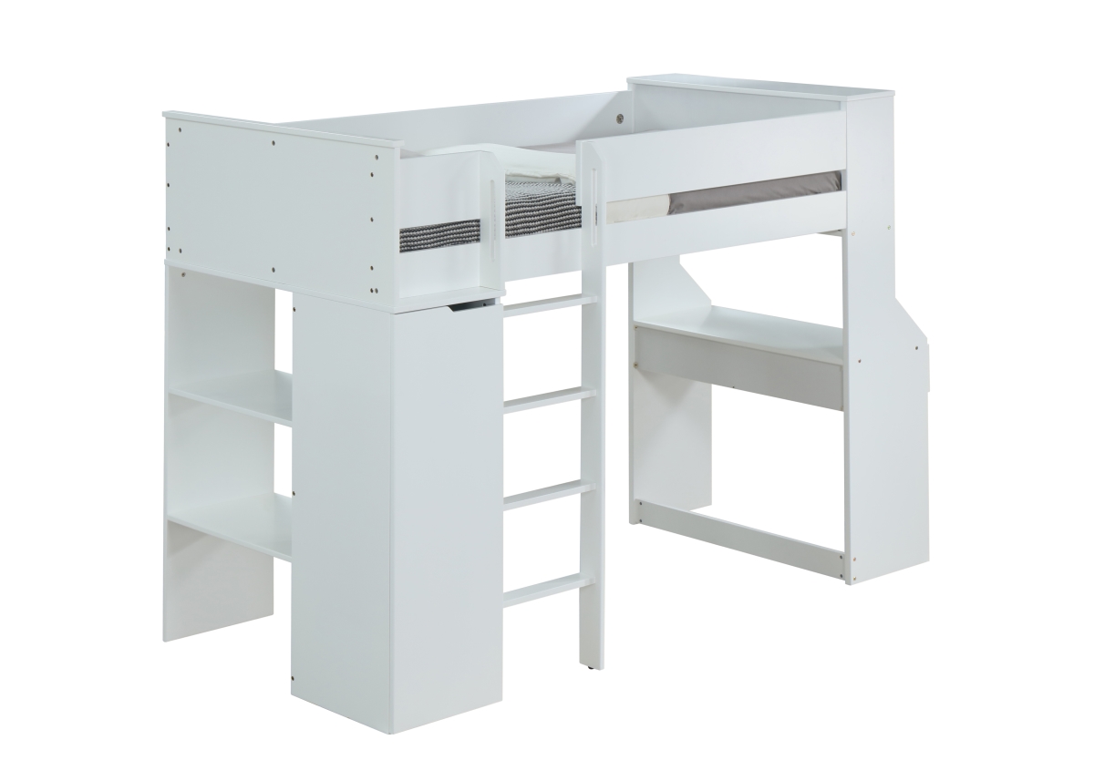 45 x 92 x 66 in. White Wood Veneer Laminated Loft Bed