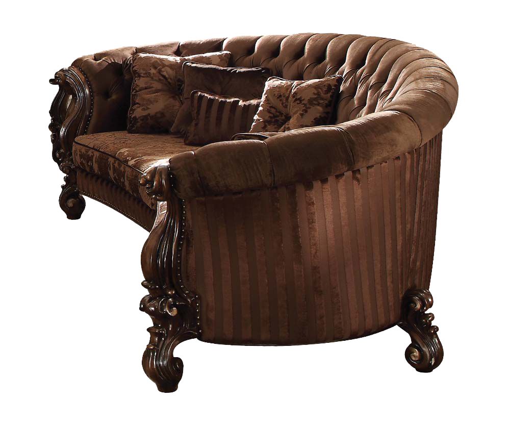 348227 55 x 109 x 39 in. Brown Velvet Cherry Oak Upholstery Poly Resin Sofa with 5 Pillows
