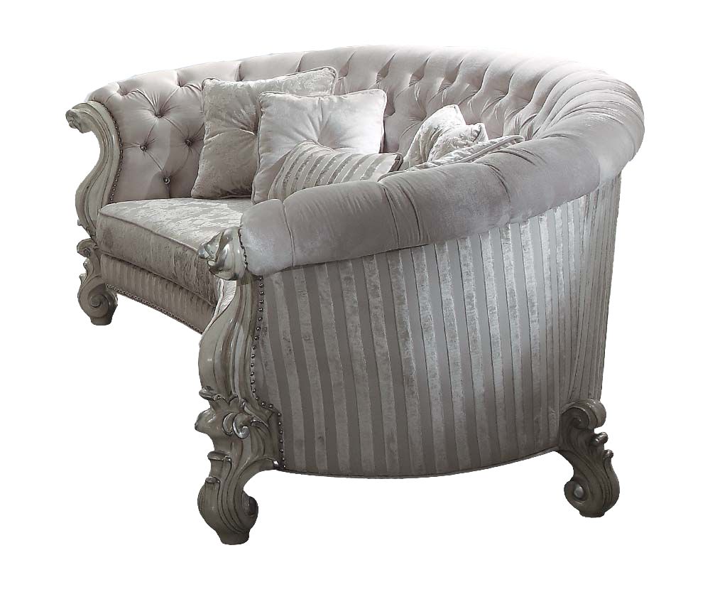 55 x 109 x 39 in. Ivory Velvet Bone White Upholstery Poly Resin Sofa with 5 Pillows
