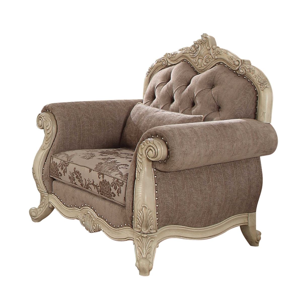 35 x 46 x 42 in. Gray Fabric Antique White Upholstery Poly Resin Chair with 1 Pillow