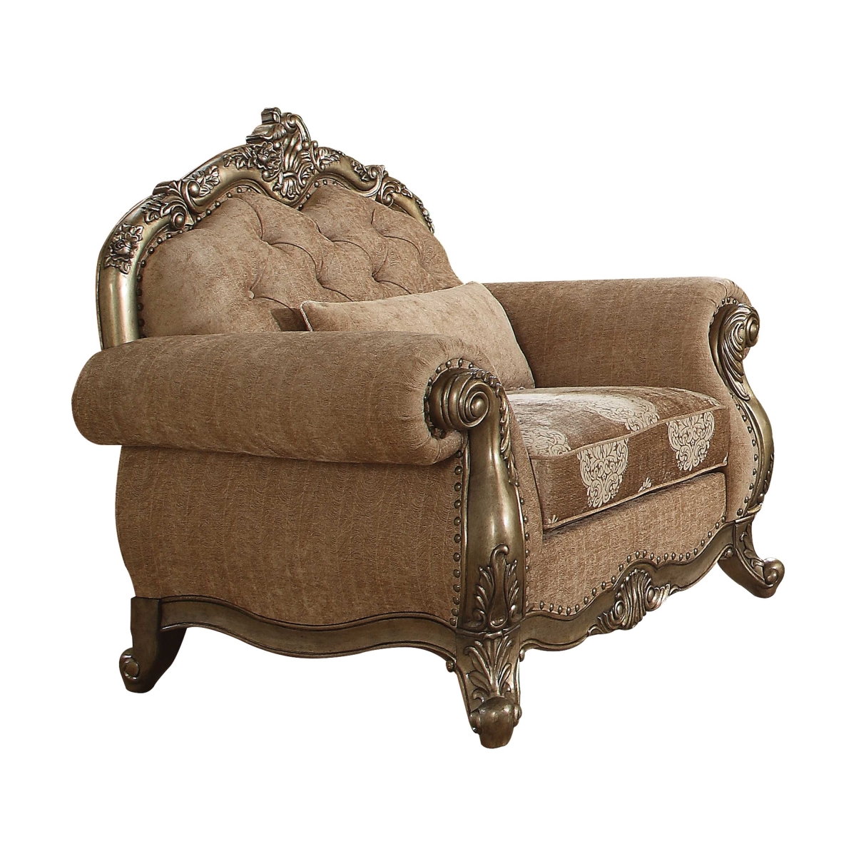 35 x 46 x 42 in. Fabric Vintage Oak Upholstery Poly Resin Chair with 1 Pillow