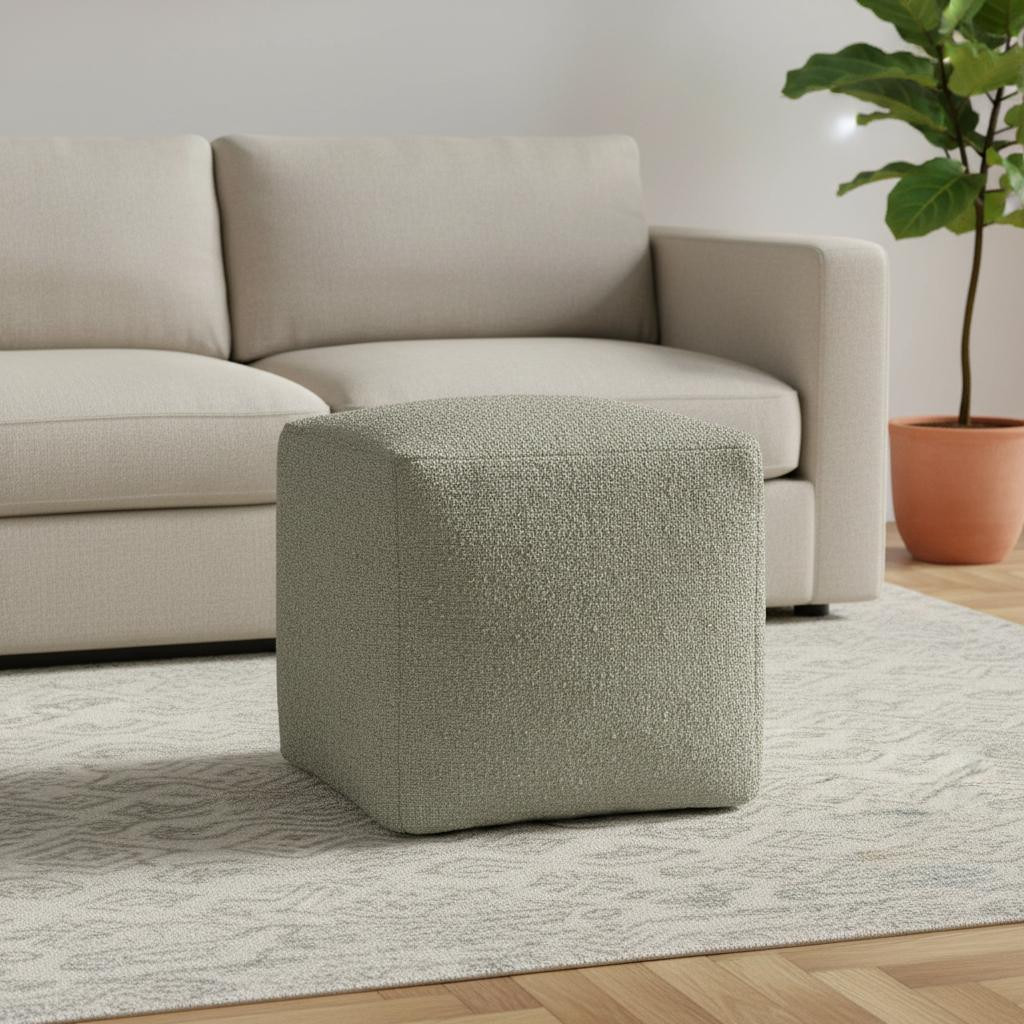 710421 18 in. Sage Boucle Pouf Ottoman
