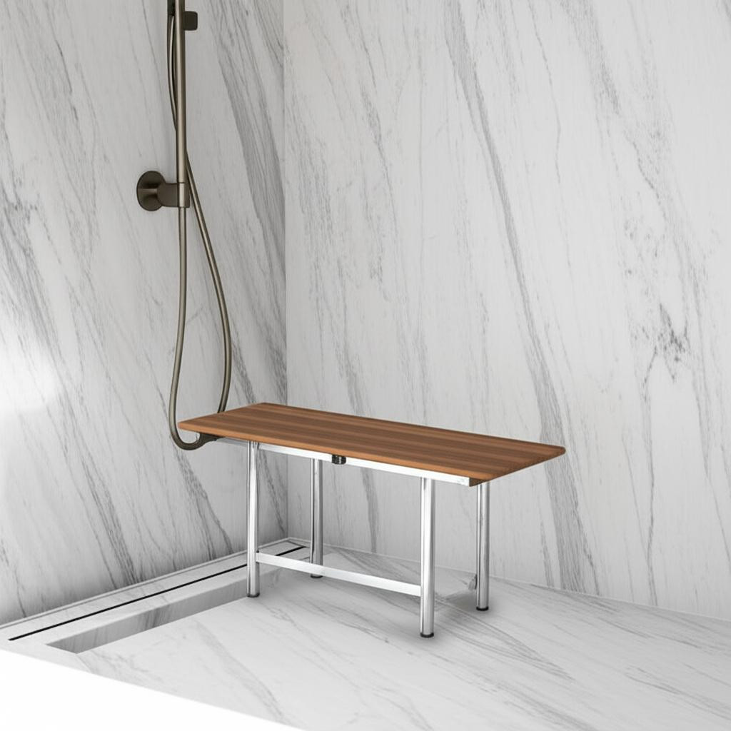 549352 18 x 28 in. Brown Teak Rectangular Shower Bench