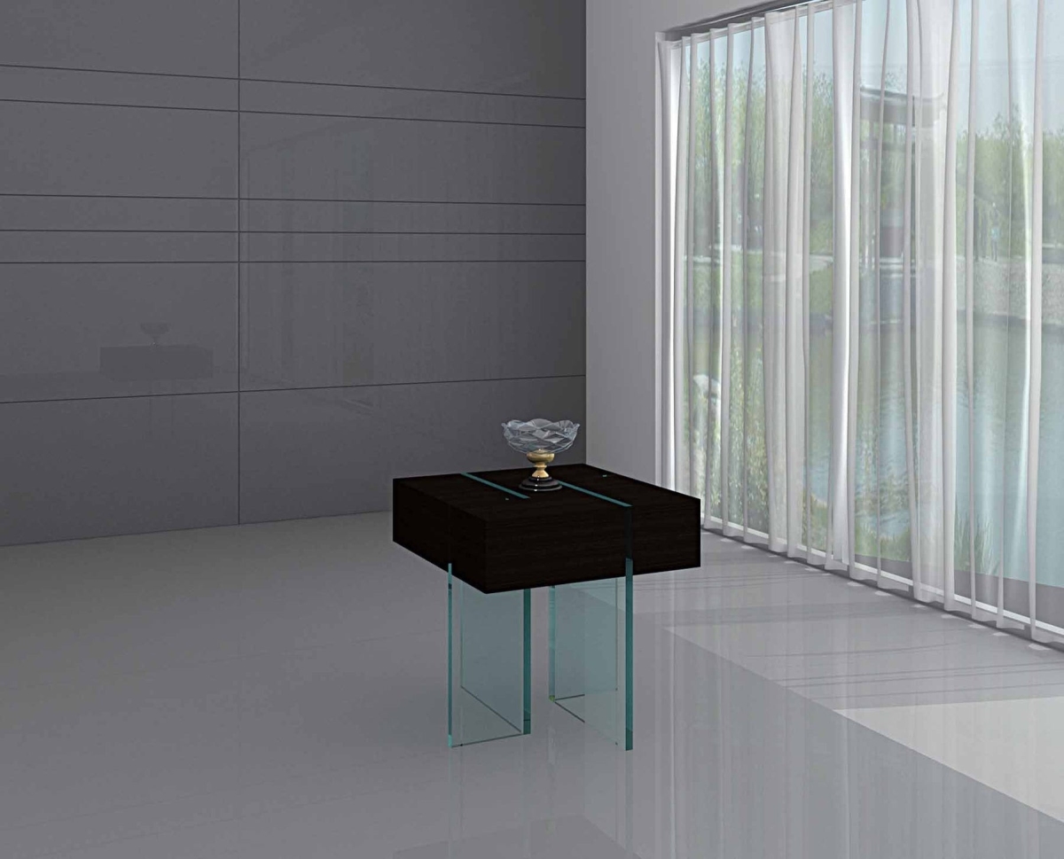 554656 22 in. Wood & Glass Square Sled End Table, Black & Clear