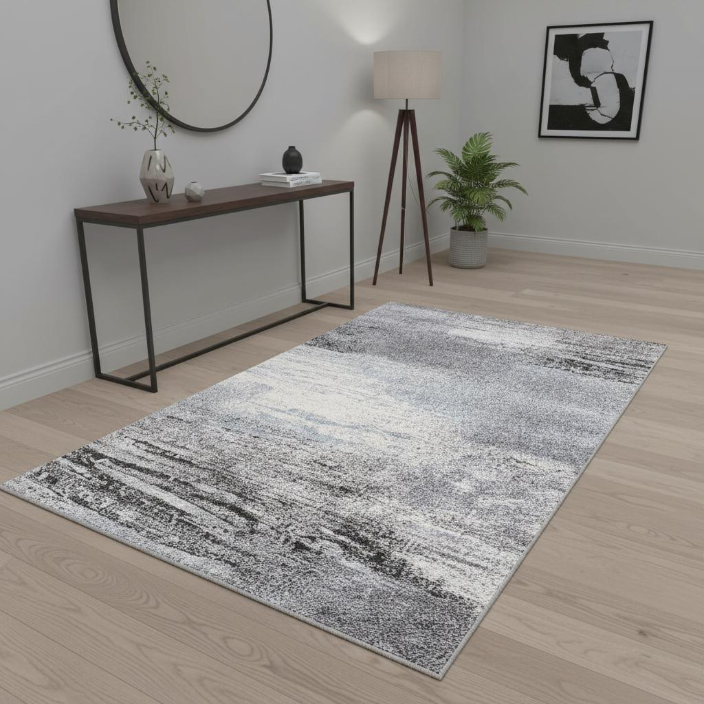 660035 4 x 6 ft. White & Gray Abstract Rectangle Area Rug