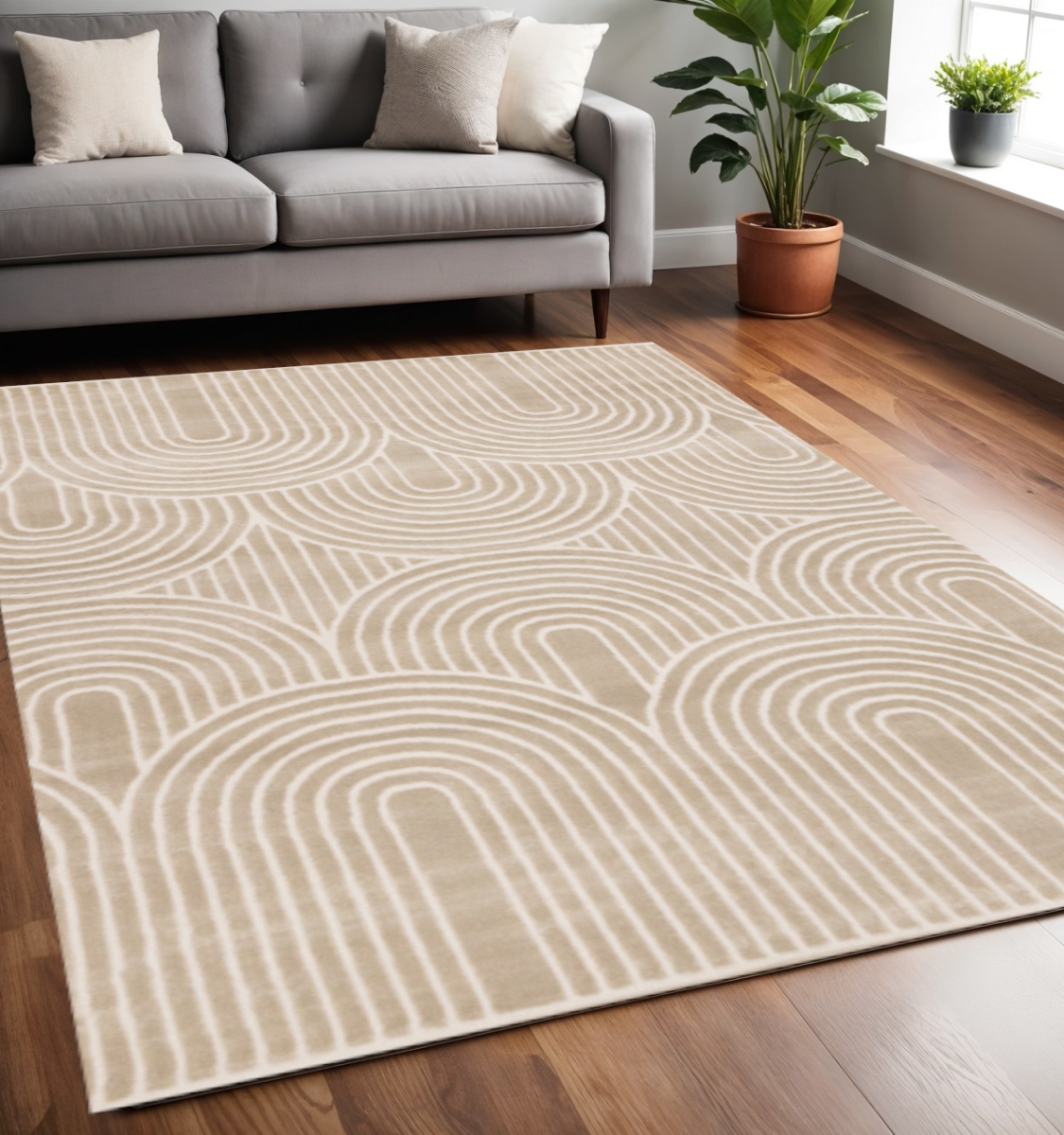 660221 5 x 8 ft. Beige & Cream Geometric Rectangle Area Rug