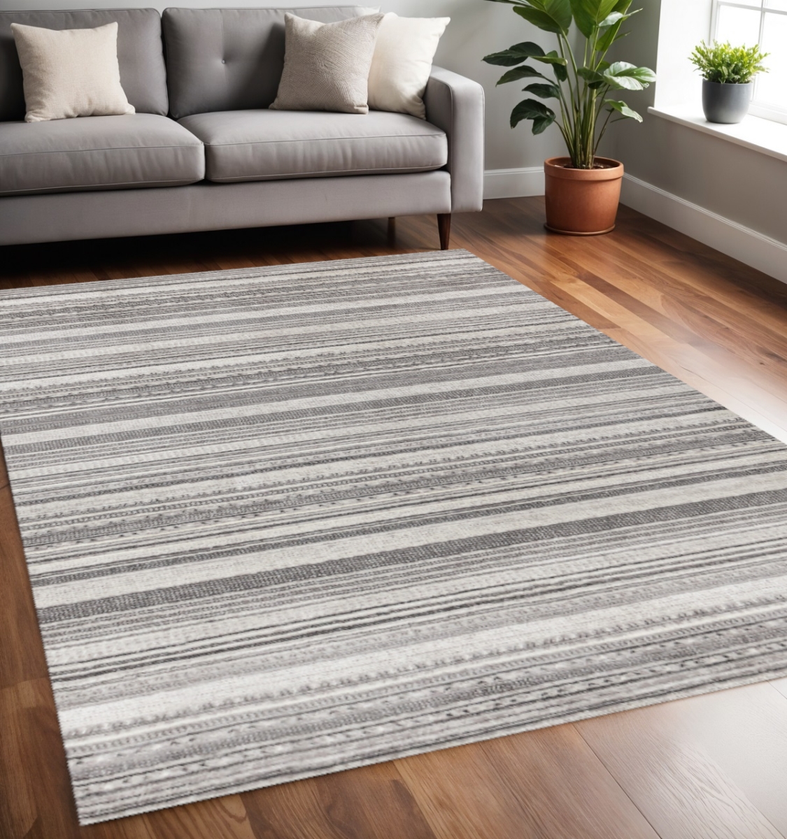661410 5 x 8 ft. Gray & White Striped Rectangle Area Rug