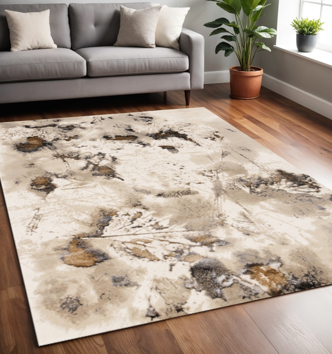 660072 5 x 8 ft. Abstract Rectangle Area Rug, Taupe & Brown