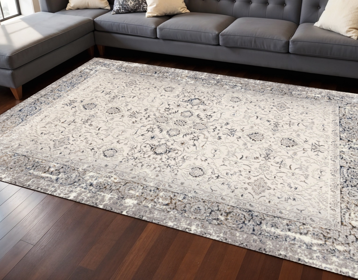 660266 8 x 11 ft. Cream Blue & Gray Medallion Rectangle Area Rug