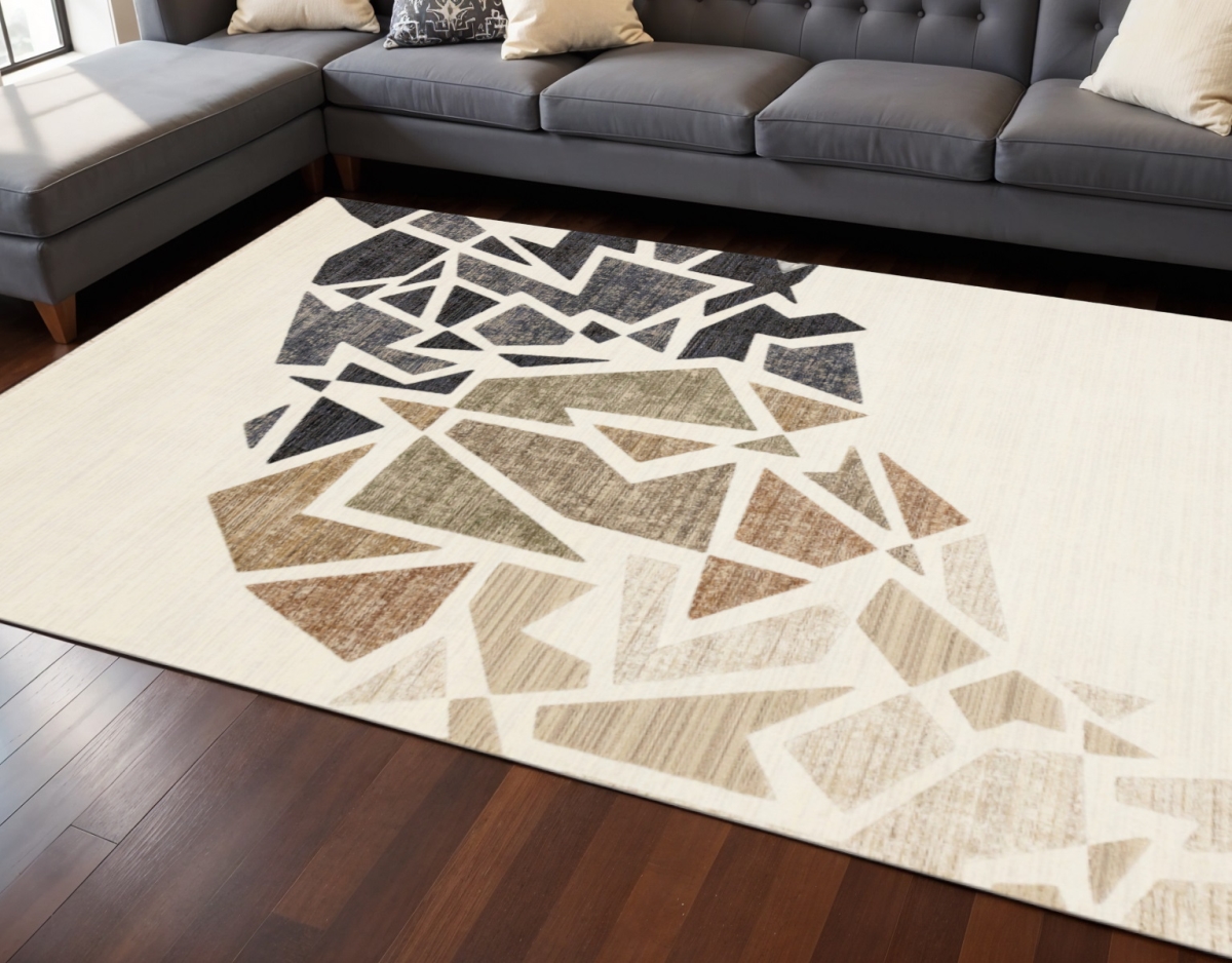 660252 8 x 10 ft. Cream Black & Tan Abstract Rectangle Area Rug