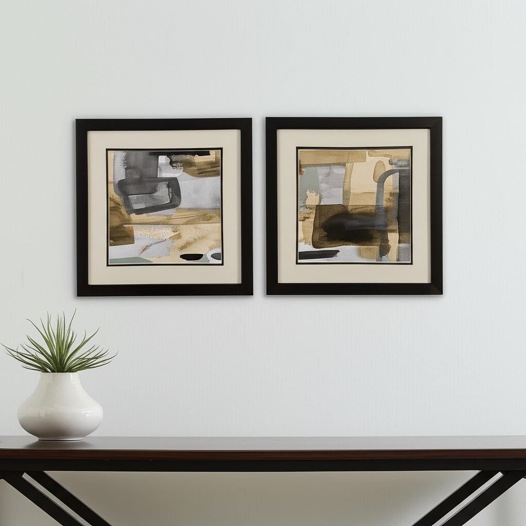606708 Abstract Expressions Brown Framed Wall Art, Set of 2
