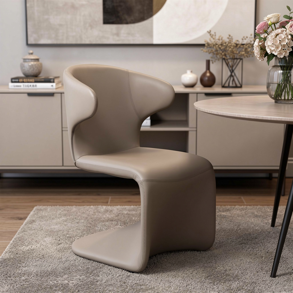 719106 Faux Leather Wing Back Dining Side Chair, Light Brown