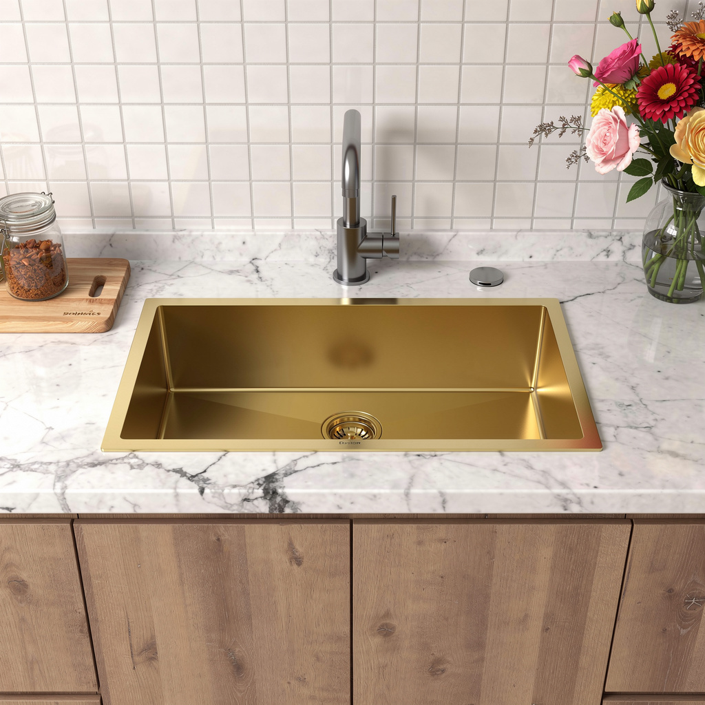 Picture of HomeRoots 719944 9 x 30 in. Gold Stainless Steel Undermount Kitchen Sink